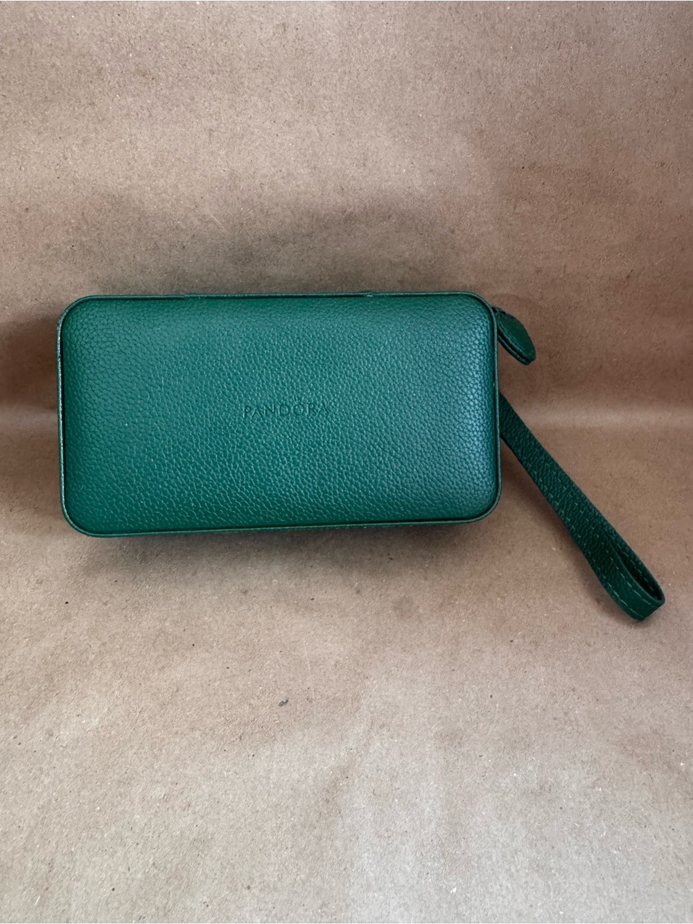 Pandora Green Zip Around Travel Jewelry Case. 7” by 3.75” by 2.25”